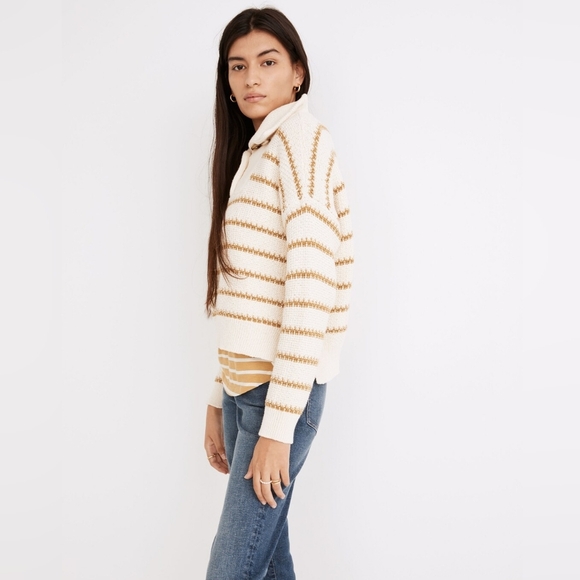 Madewell Stripe Canby Button Mockneck Sweater in Stripe - Picture 13 of 15